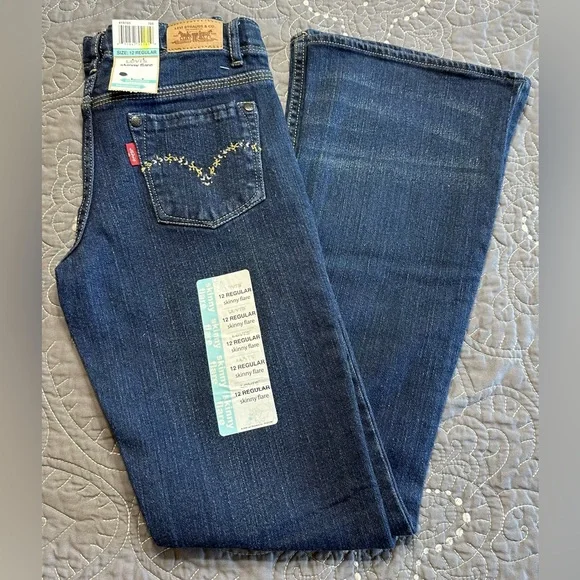 Levi’s Girls Size 12 Regular Dark Blue Skinny Flare Denim Belief Jeans N… - Picture 1 of 11